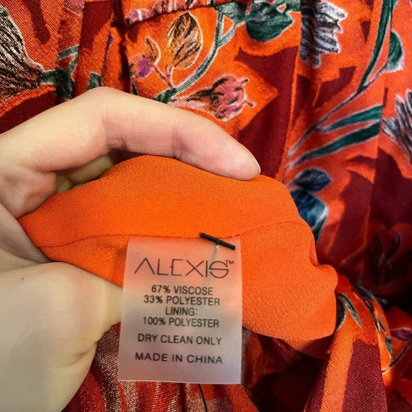 Alexis Marseille Floral Red Gown Maxi Dress One Shoulder High-Low Ruffle size M - Picture 8 of 11